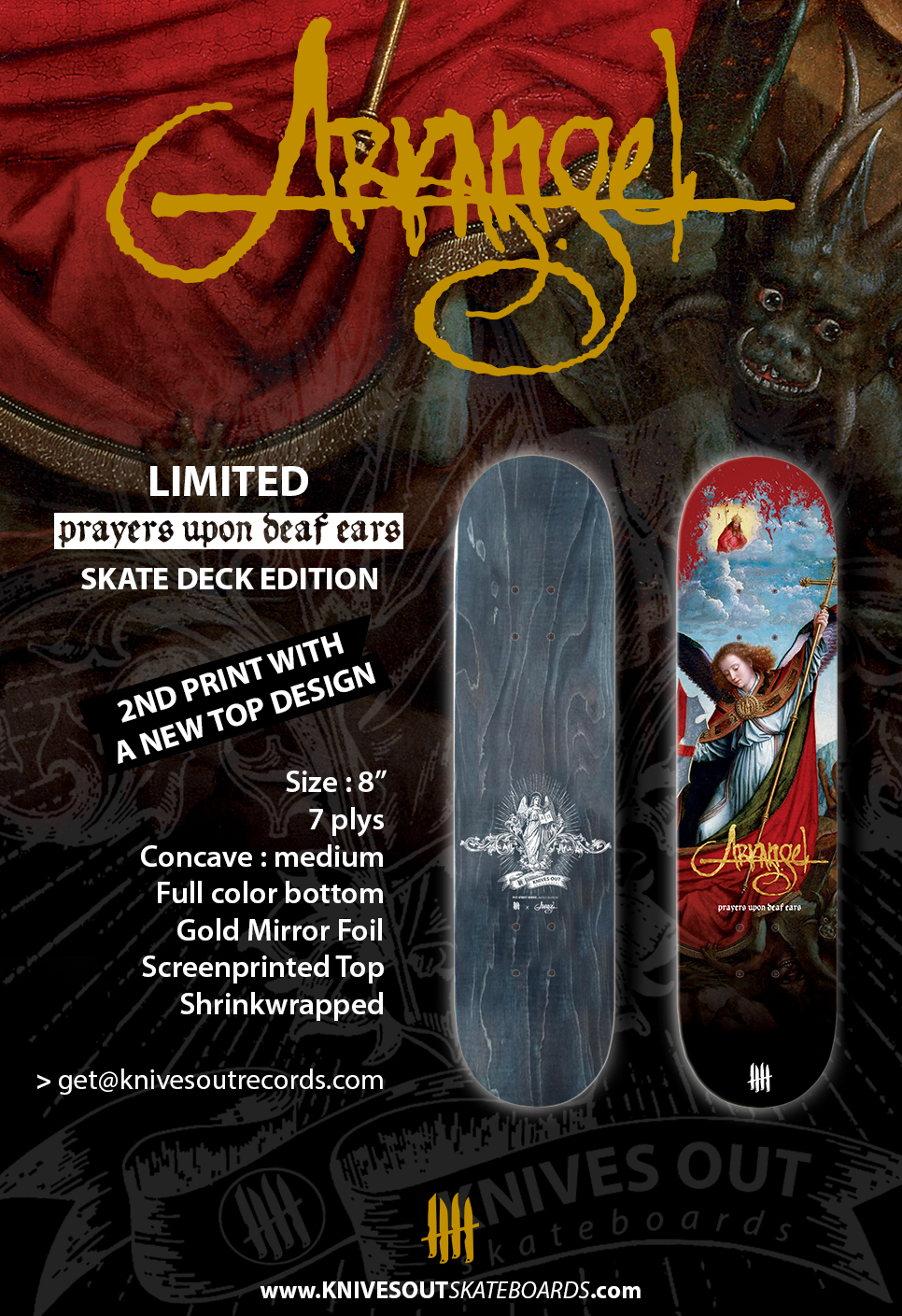 ARKANGEL Prayers Upon Deaf Ears limited skate deck edition, 2nd print