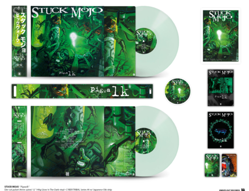 STUCK MOJO “Pigwalk” die-cut jacket Glow In The Dark 12″ vinyl • CYBER TRIBAL SERIES #6 w/ japanese obi strip