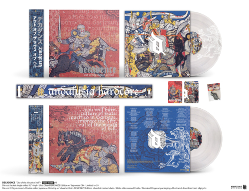 DECADENCE “Out of The Mouth of Hell” die-cut jacket ultra clear single-sided 12″ vinyl w/ screenprinted B side • DEMONIZE Edition w/ Japanese obi strip