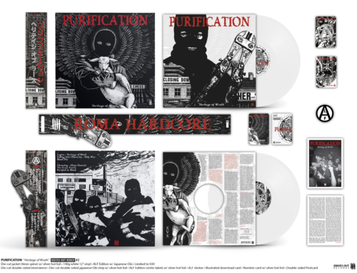 PURIFICATION “Heritage of Wrath” die-cut jacket White 12″ vinyl • ALF Edition w/ die-cut Japanese obi strip